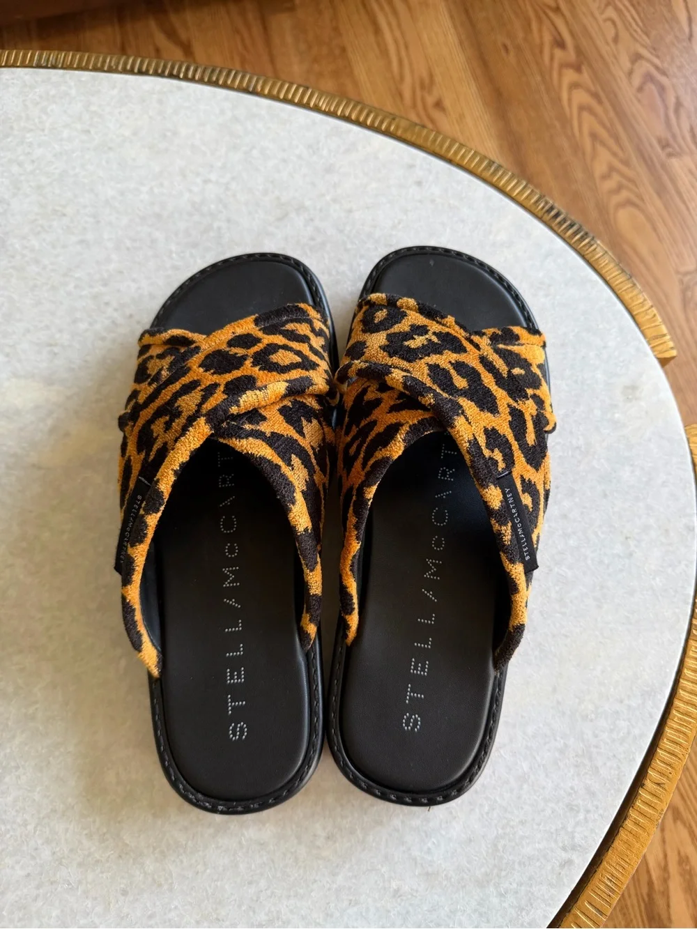 Stella McCartney Leopard Twist Slide Sandals - Black & Brown